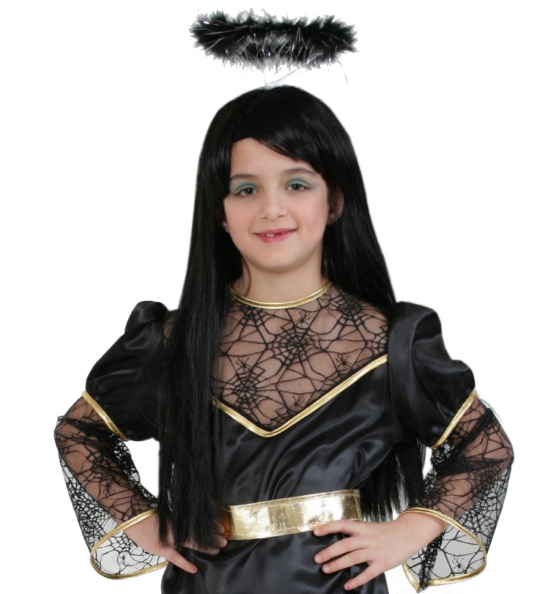Haarreif Heiligenschein in 2 Verschiedenen Farben mit Federn Halloween Karneval Accessoire (Schwarz)