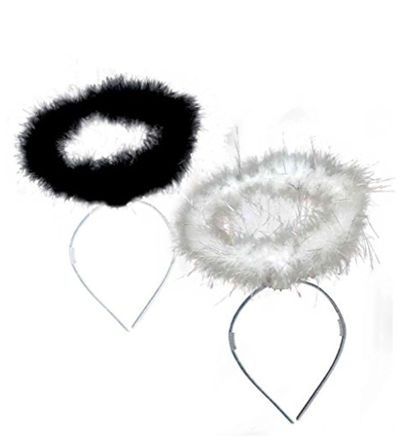Haarreif Heiligenschein in 2 Verschiedenen Farben mit Federn Halloween Karneval Accessoire (weiß)