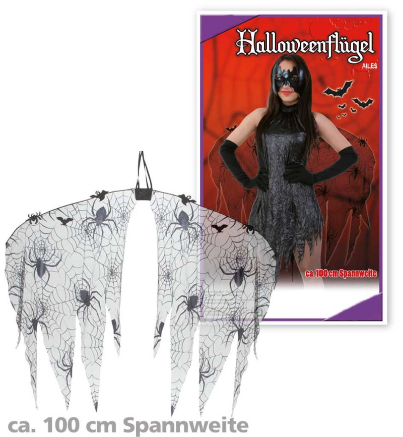 Halloweenflügel, Flügel für Erwachsene, schwarz, Spinnen-Design, Fledermaus