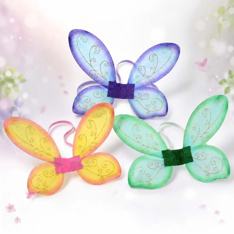 Elfenflügel mit Glitzer – Feenflügel zum Umhängen in 3 Farben für Karneval, Fasching & Mottoparty