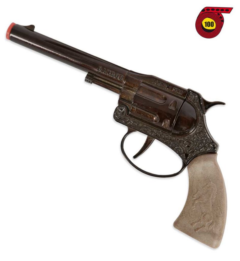 Spielzeugrevolver Sheriffrevolver Spielzeugpistole 100 Schuss, Zündplättchen Colt mit Langlauf, Cowboy, Wilder Westen