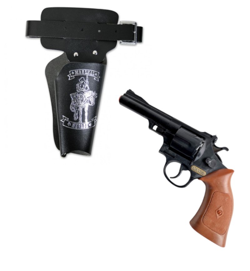 Zubehör Set für Cowboys Pistole u. Holster mit Cowboydesign für Kinder