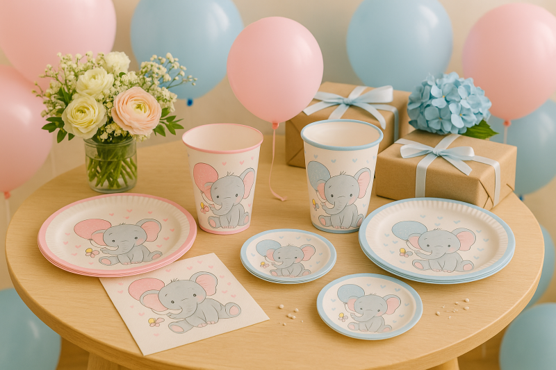 Baby Shower Deko Elefant Rosa & Blau Einweggeschirr zur Auswahl