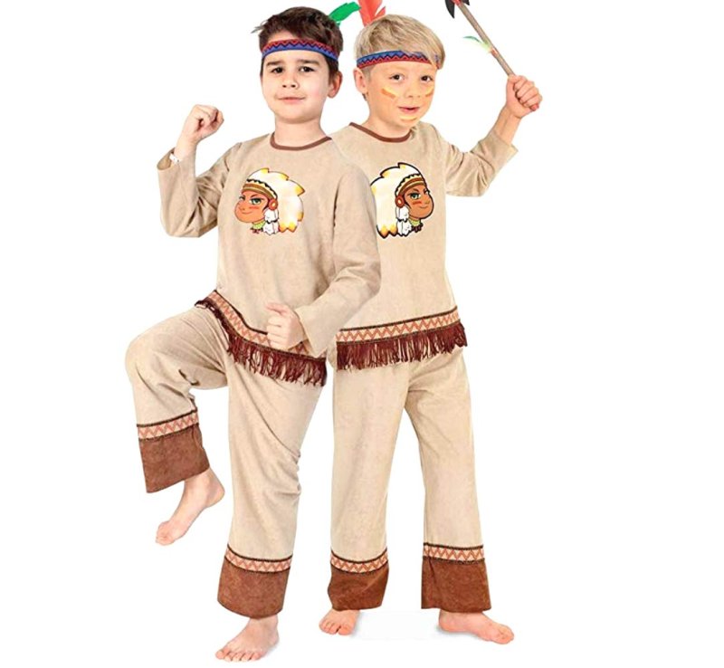 Kinderkostüm Indianer Anoki 2-teilig Oberteil und Hose mit Stirnband Wilder Westen Ureinwohner Amerika Gr 104 - 128
