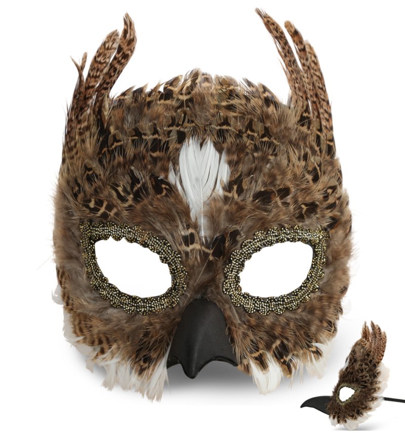 Eulen Domino Tier Maske mit Federn und Schnabel tierisch Halbmaske Accessoire