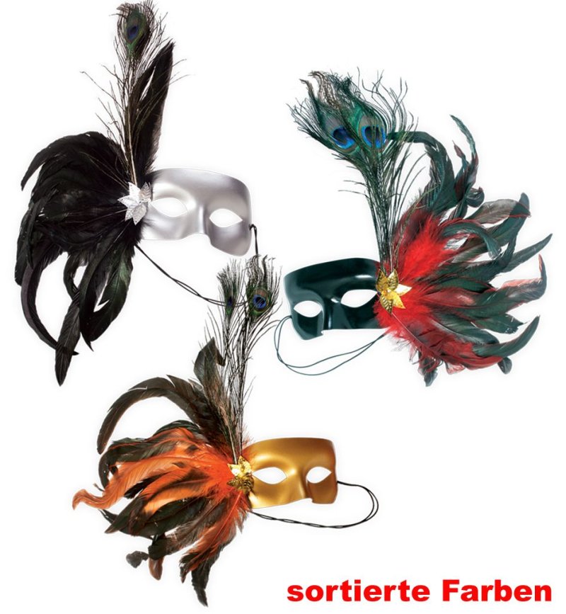 Federdomino, sortierte Motive, Maske, Karneval, Mottoparty, Accessoire