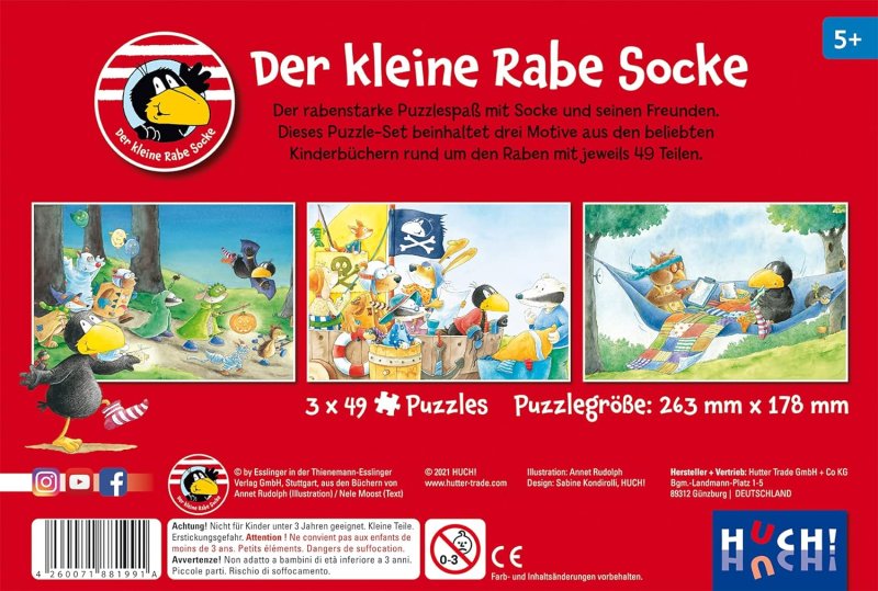 Der kleine Rabe Socke Kinderpuzzle, 3 Puzzles á 49 Teile