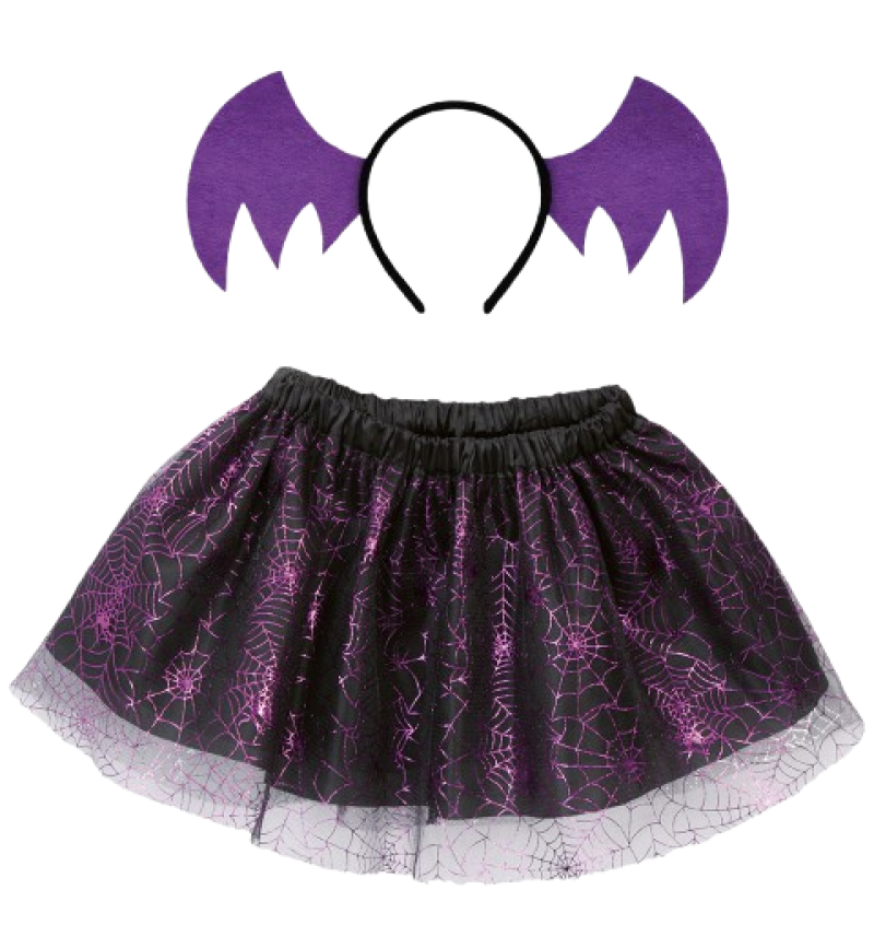 Halloween Kostüm Set: Fledermaus Haarreif & Tüllrock - Schwarz/Lila - Größe 104/116 - Perfekt für Mädchen - Spooky Bat Outfit