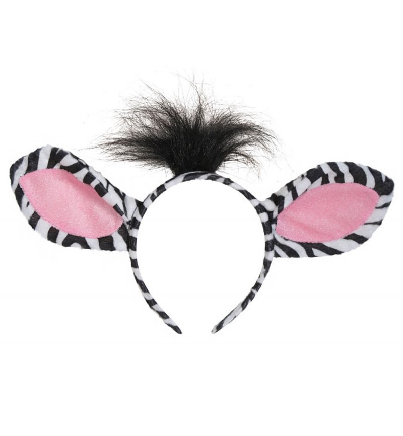 Zebra-Set, 2-TLG. Haarreif mit Ohren und Schwanz, Tierkostüm, Animal