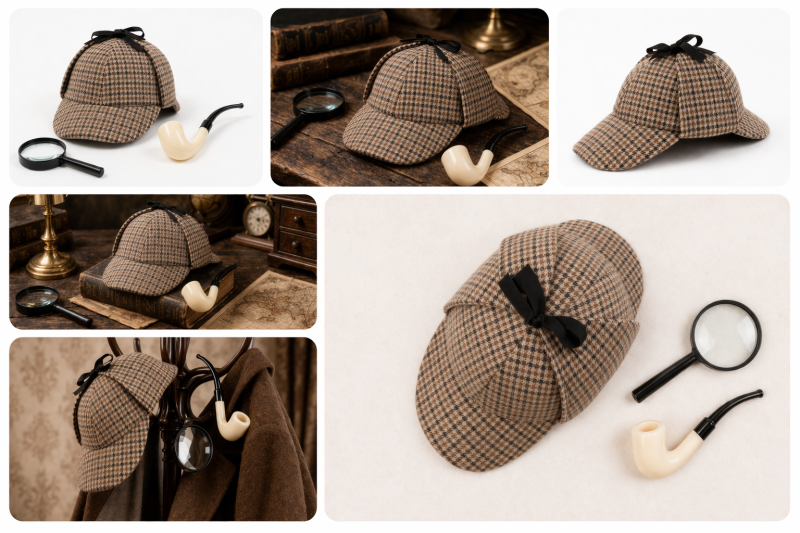 Sherlock Holmes Detektiv Set 3-teilig – Kostüm Zubehör für Erwachsene mit Mütze, Pfeife & Lupe – ideal für Karneval & Mottoparty