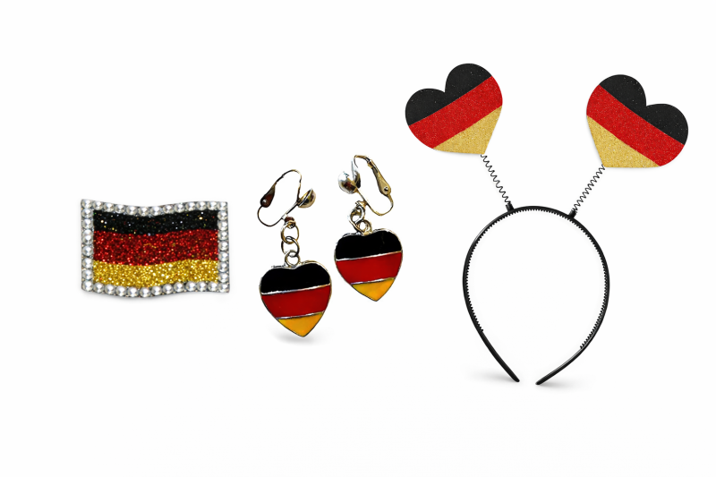 Deutschland Fanpaket mit Herz-Haarreif, Herz-Ohrringen und Fan-Armband