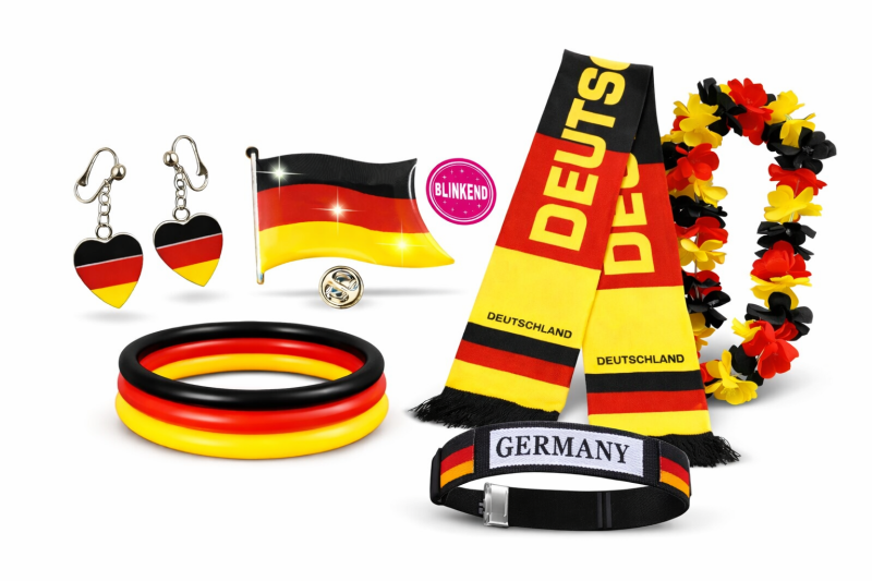 Deutschland Fanpaket mit Schweißband, Gürtel, Blumenkette, Ohrringen und Fan-Armband
