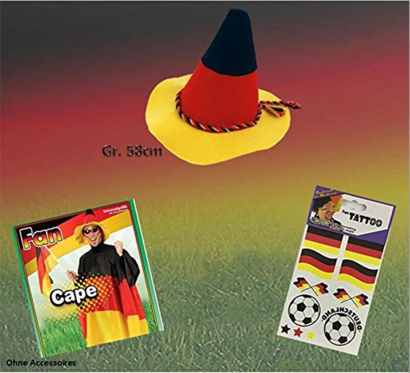 Deutschland Fanpaket mit Fan-Hut, Cape und Gratis-Fan-Tattoos