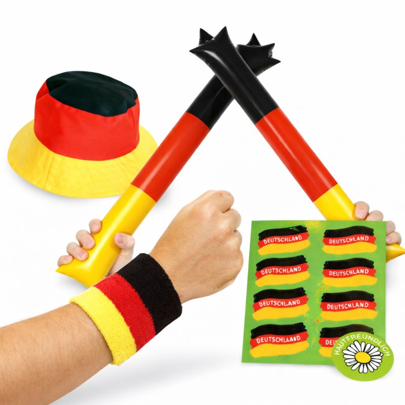 Deutschland Fanpaket mit Airsticks, Schweißband, Fan-Medaille und Armband