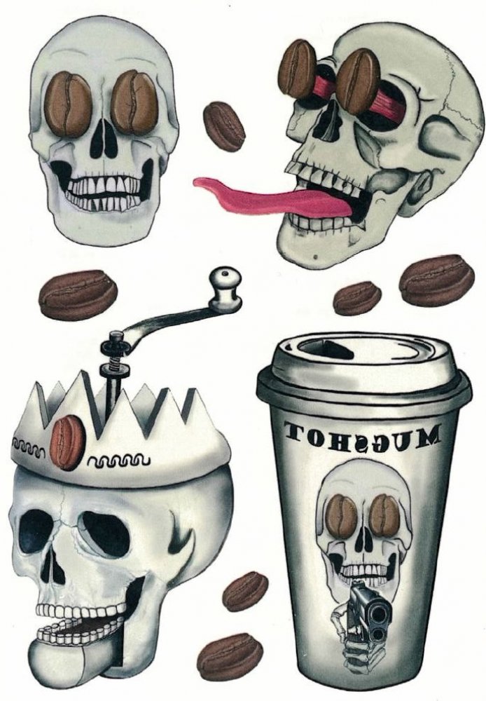 Hautaufkleber Black Coffee Totenkopf Tattoos Grusel Horror 3 Bögen