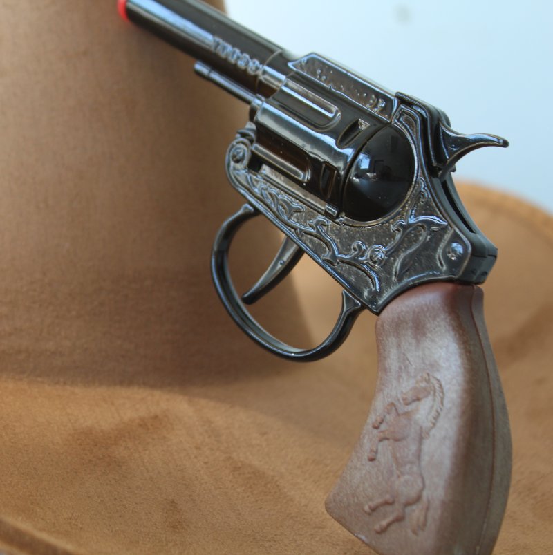 Spielzeugrevolver Sheriff Revolver Spielzeugpistole 100 Schuss, Zündplättchen Colt mit Kurzlauf, Cowboy, Ranger, Wilder Westen
