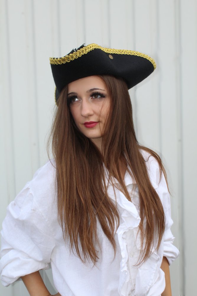 Hut Edel-Pirat, Gr. 58 cm, Halloween, Karneval, Mottoparty, Piratenaccessoire