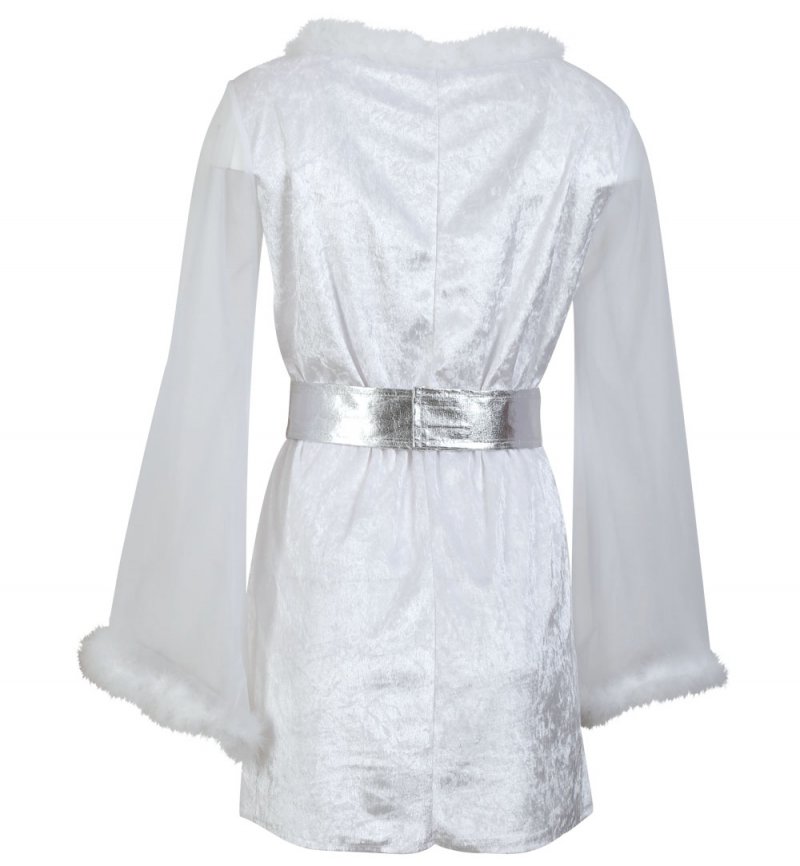 Damenkostüm "Engel" 2-tlg. Kleid mit Gürtel weiß-silber