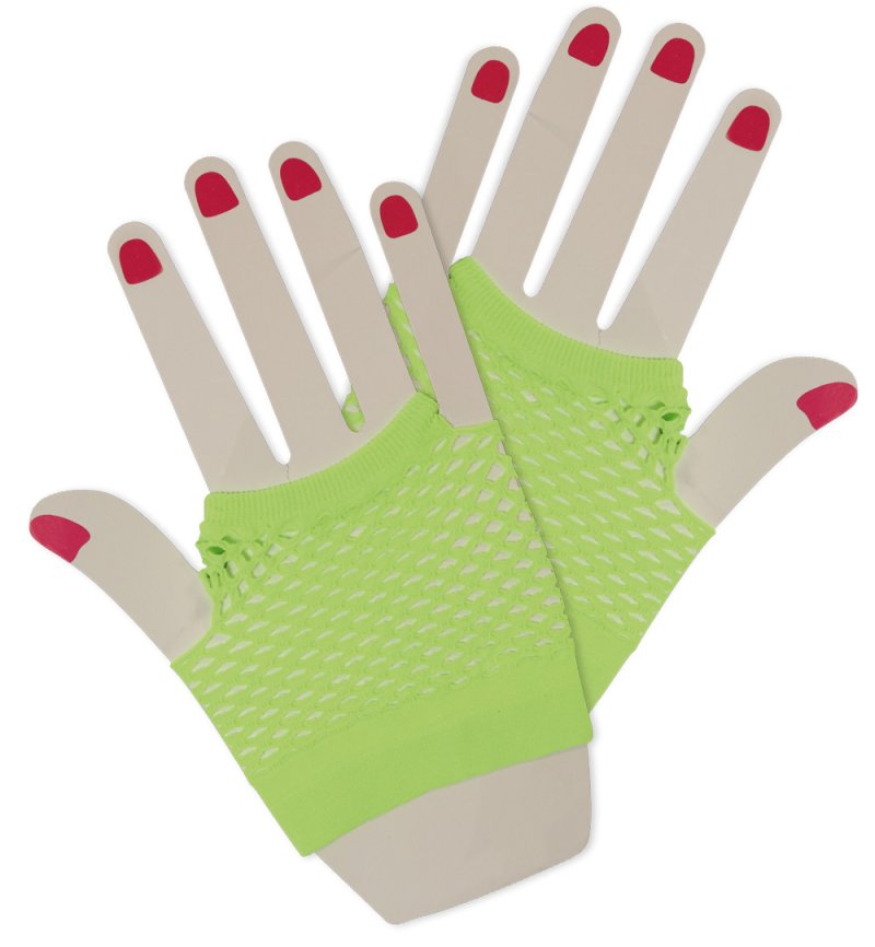 80er-Jahre-Kostüm-Zubehör-Set 6 tlg. Neon Rock Handschuhe, Ohrringe Haarreif Schleife Retro Style Bad Taste Accessoire