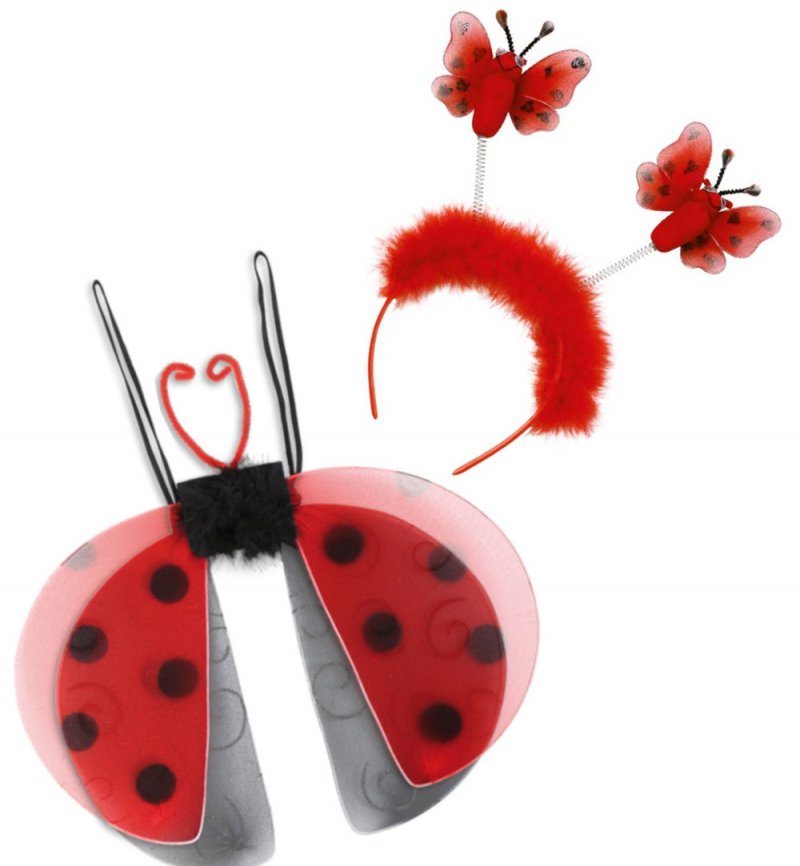 Zubehör-Set Marienkäfer, 2-TLG Haarreif mit Fühler und Flügel, rot, schwarz, Tierkostüm, Karneval, Fasching, Mottoparty versch. Ausführungen