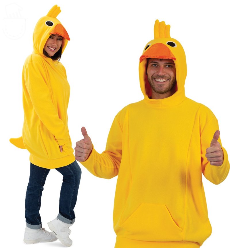 Enten Kostüm für Erwachsene Hoodie Kapuzenpullover mit Bauchtasche und Tierkapuze Schnabel Augen Kopfgefieder und Entenschwanz in 4 Größen erhältlich Unisex