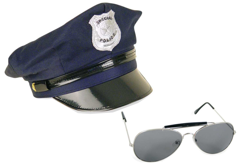 Zubehör - Set Polizist / Polizistin für Erwachsene, 2-tlg. Mütze (Gr. 58 cm) und Pilotenbrille, dunkelblau