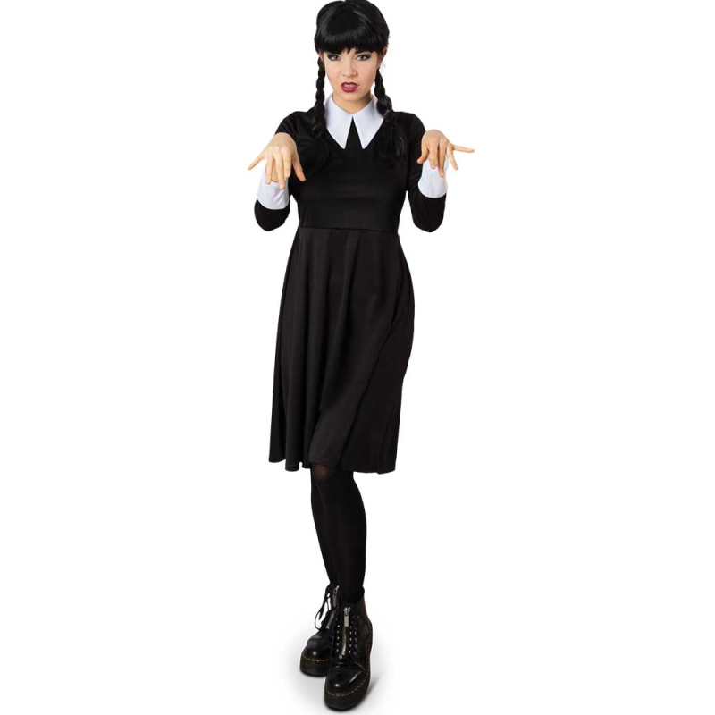 Perücke "Wendy" , schwarz, Langhaarperücke mit Zöpfen, Halloween