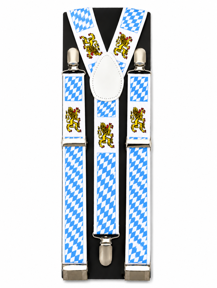 Bayerische Hosenträger in Blau-Weiß mit Wappen