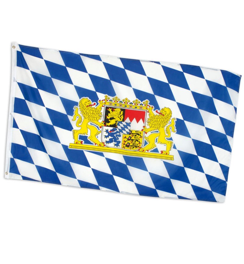 Bayern Fahne in Blau-Weiß mit Bayern-Wappen im Format 90 × 150 cm