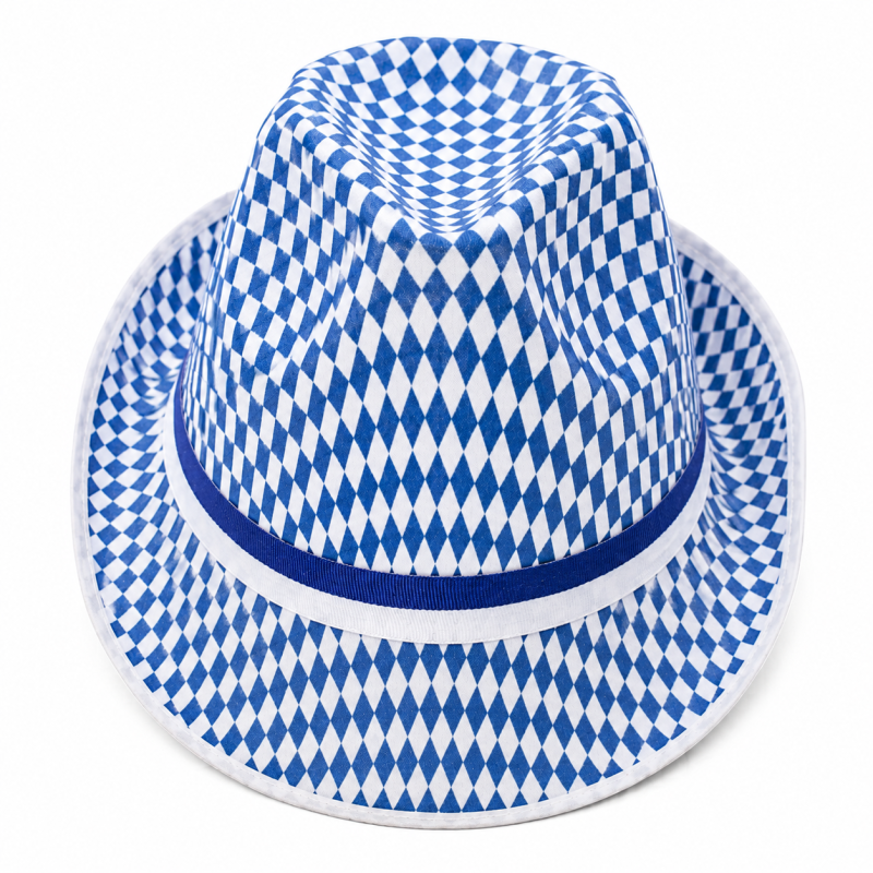 Bayern Hut mit blau-weißem Rautenmuster und blau-weißem Hutband