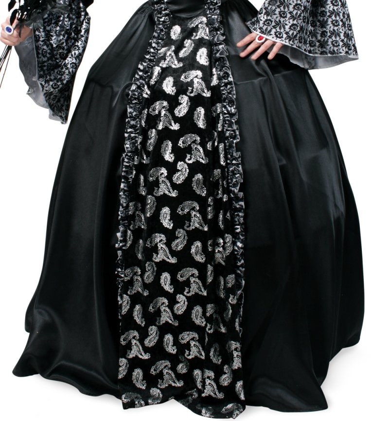 Schwarz-silberner Rockbereich des langen Damenkostüms Dark Princess