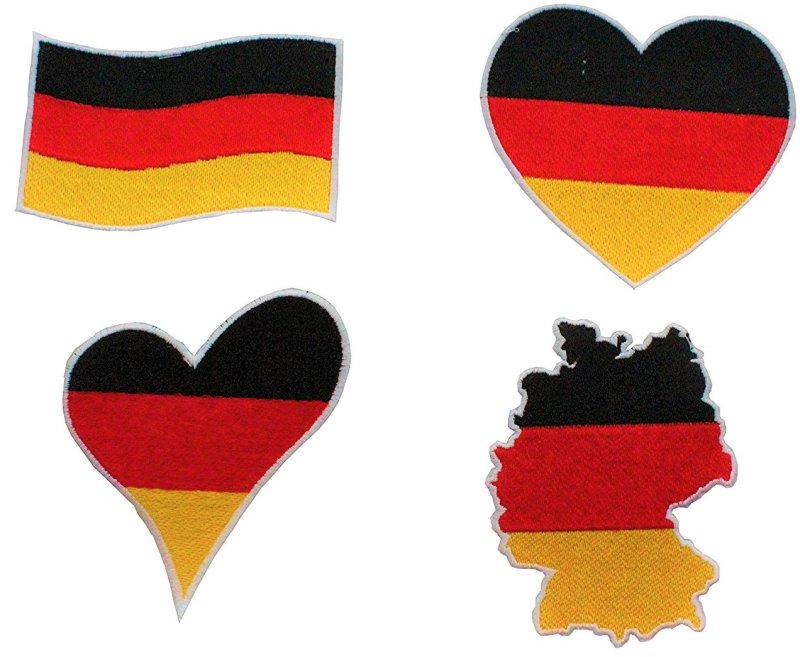 Deutschland Bügelbilder Set mit Flaggen- und Herzmotiven in Schwarz-Rot-Gold