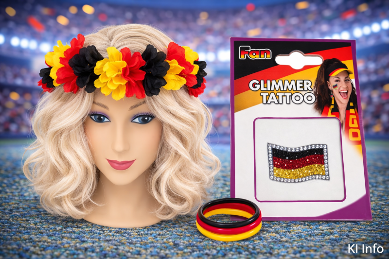 Deutschland Fan-Set mit Blumen-Haarreif und Fan-Accessoires in Schwarz-Rot-Gold