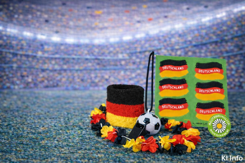 4-teiliges Deutschland Fan-Set mit Blumenkette und Schweißbändern in Schwarz-Rot-Gold