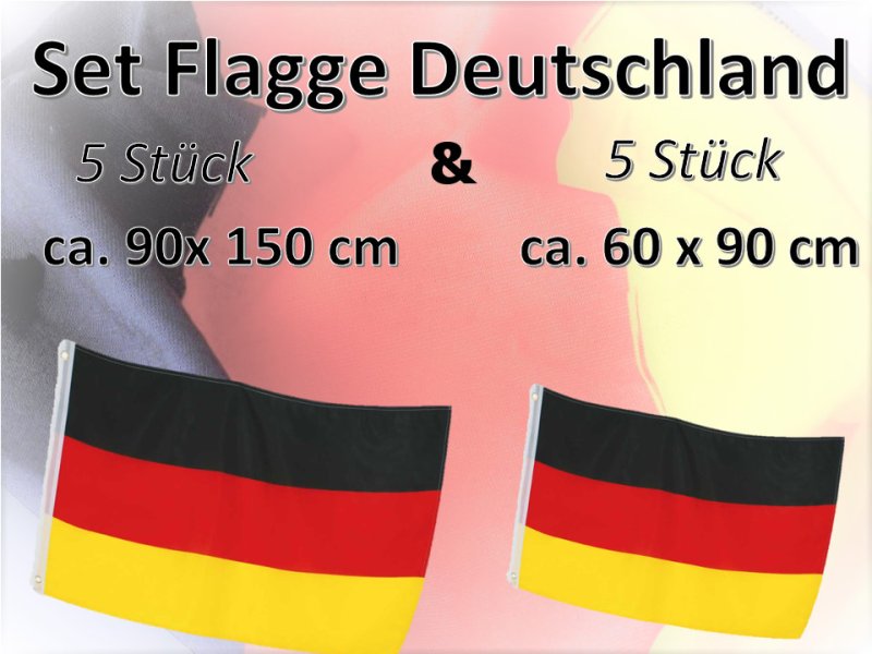 Deutschland Flaggen-Set mit 5 Fahnen 60x90 cm und Metallösen