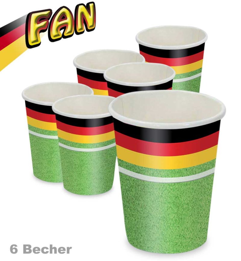 Deutschland Pappbecher 6 Stück in Schwarz-Rot-Gold für Fußball Fans
