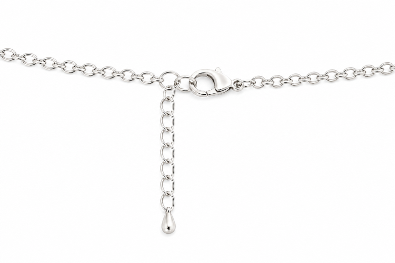 Karabinerverschluss und Verlängerungskette der silberfarbenen Edelweiß Kette