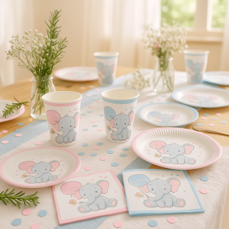 Baby Shower Deko Elefant Rosa & Blau Einweggeschirr zur Auswahl