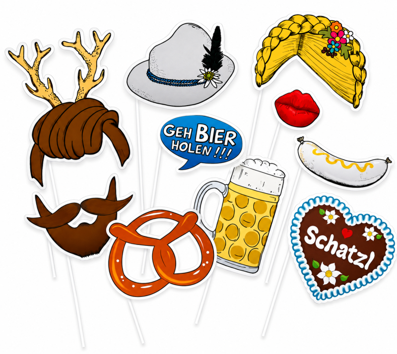 Fotobox Props Set mit bayerischen Motiven für Volksfest und Party