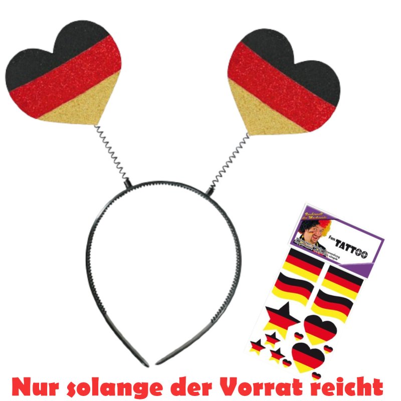 Haarreif Fan mit Herzen mit GRATIS Tattoos Fan Accessoire Deutschland