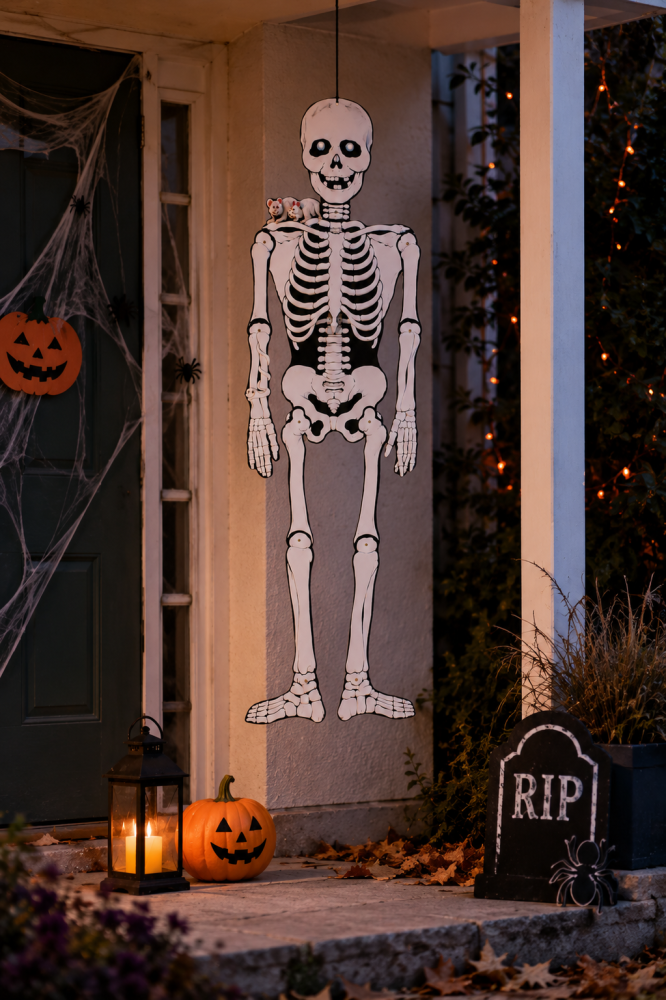 Bewegliches Halloween Deko-Skelett aufgehängt als gruselige Dekoration
