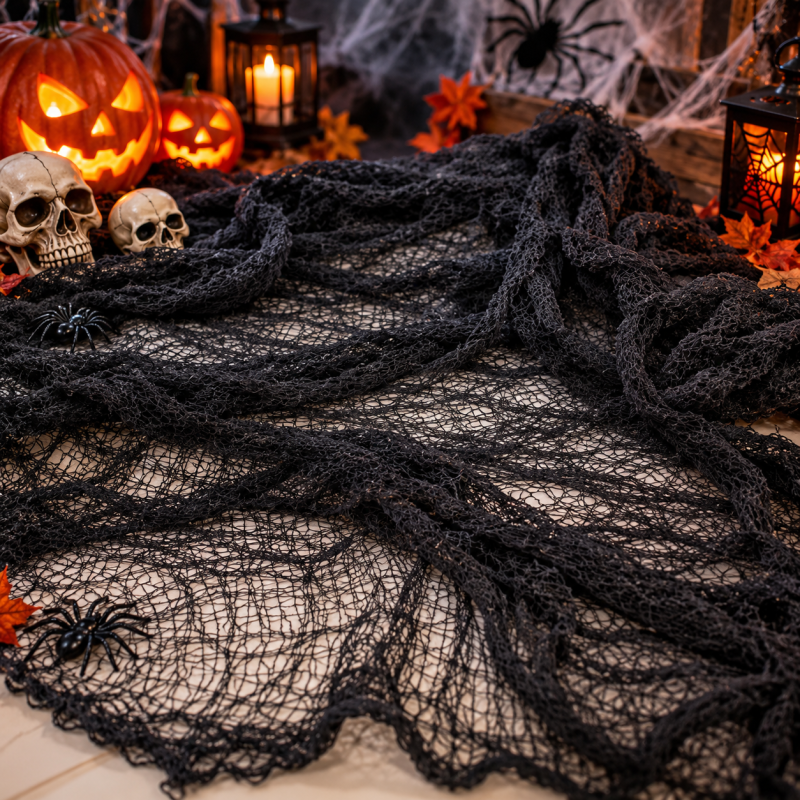 Schwarzer Halloween Dekostoff in Netzoptik 150 x 200 cm