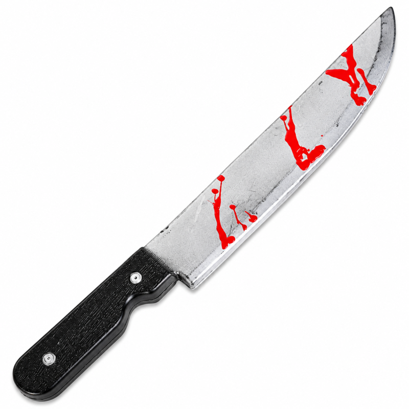 Halloween Horror-Messer aus Kunststoff, ca. 50 cm, mit silbergrauer Klinge, roten Blutspritzern und schwarzem Griff