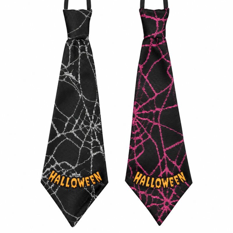 Halloween Krawatten mit Spinnennetz-Muster in Schwarz-Grau und Schwarz-Rosa