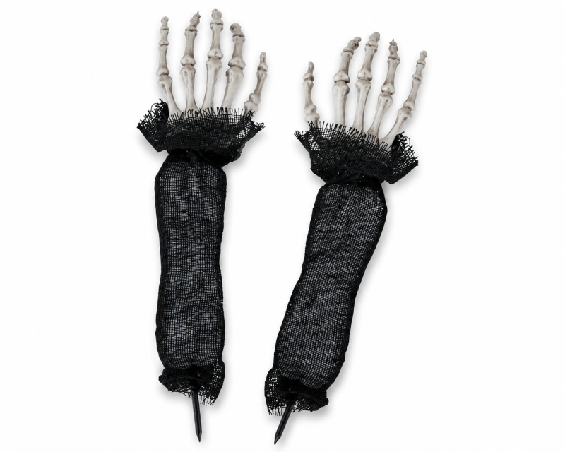 Halloween Skelett Dekohände im 2er-Set mit schwarzen Stoffärmeln