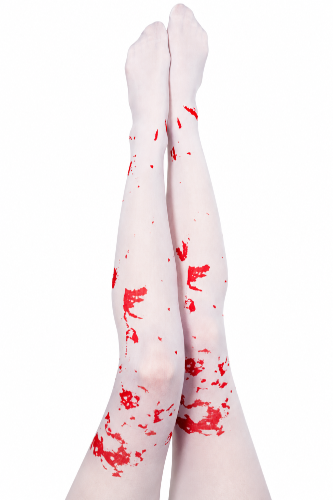 Weiße Halloween-Strumpfhose mit roten Blutspritzern, 50 DEN, für Erwachsene