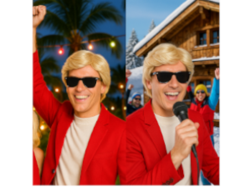 Kult Schlager Kostüm Set, Blonde Perücke & Schwarze Sonnenbrille – für Mallorca Party, Schlagerparty, Après-Ski, Karneval & Mottoparty