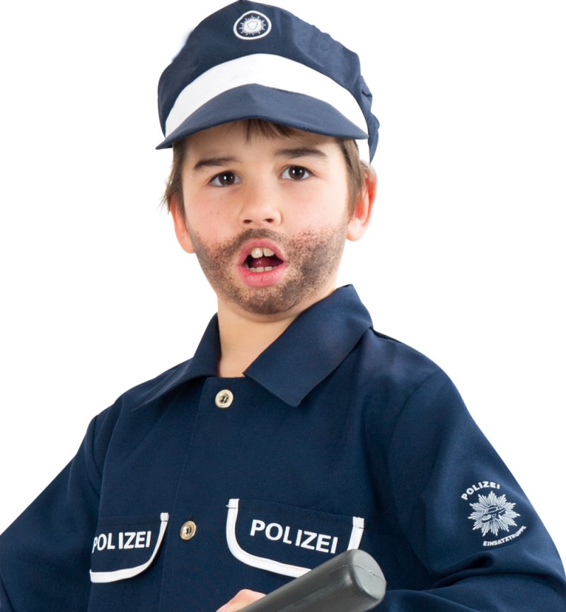 Detailansicht der Polizeimütze mit Abzeichen vom Kinderkostüm Polizist Petersen