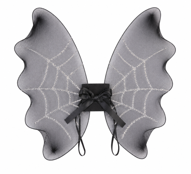 Schwarze Spinnenflügel mit silbernem Spinnennetz-Design