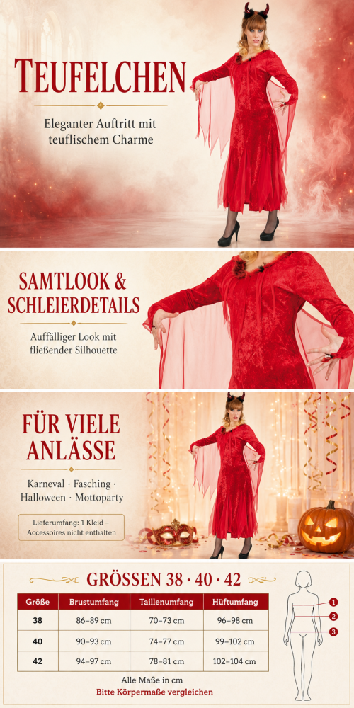 Rotes Teufelskostüm für Damen in der Vorderansicht